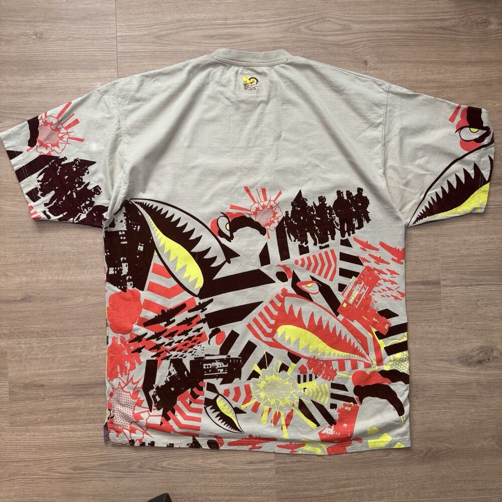 Vintage Y2K Akademiks 3XL AOP All Over Print Graphic Streetwear T-Shirt Cream - Picture 2 of 9